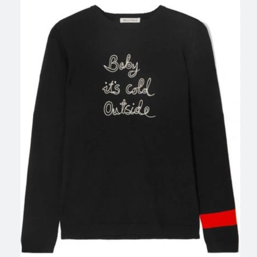 Baby Its Cold Outside Embroidered Metallic Wool Blend Sweater